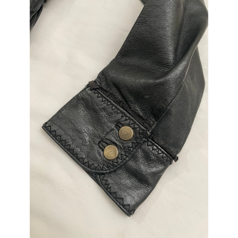 Moda International Leather Jacket Womens Medium Black Ruffle Peplum Cropped - Picture 5 of 7